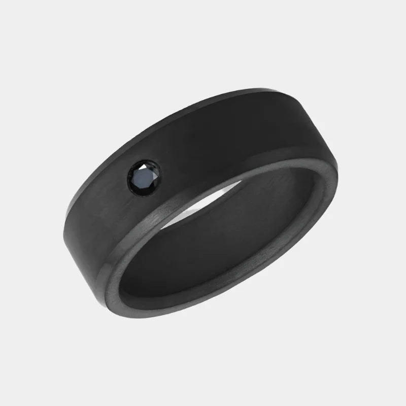 Black Diamond - Men’S Ring 8Mm - Black Diamond Inset - ARES - Elysium Black Diamond