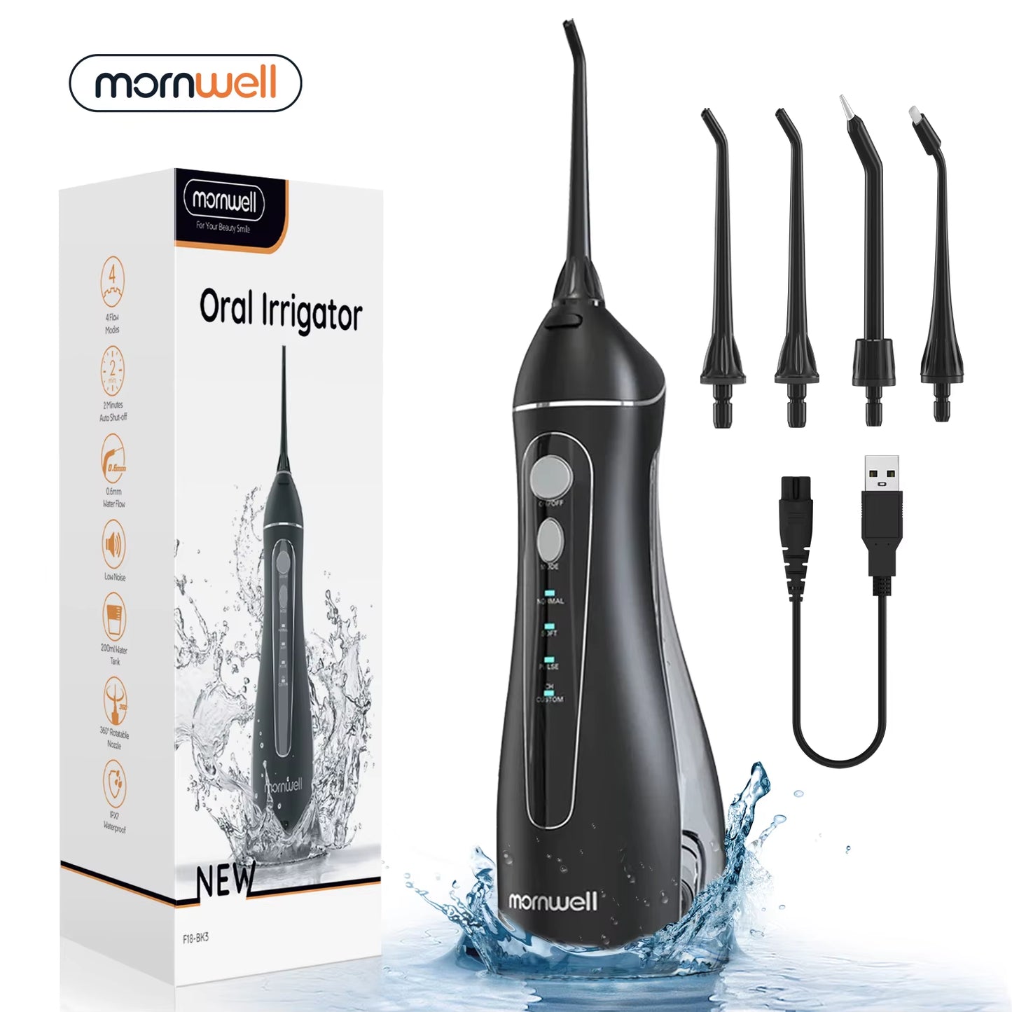 Dental Floss Portable Cordless F18 Oral Irrigator 3 Cleaning Modes Waterproof Rechargeable Dental Cleaner 4 Nozzles Clean Gums