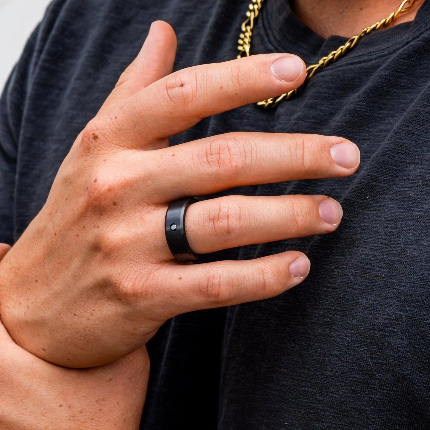 Black Diamond - Men’S Ring 8Mm - Black Diamond Inset - ARES - Elysium Black Diamond