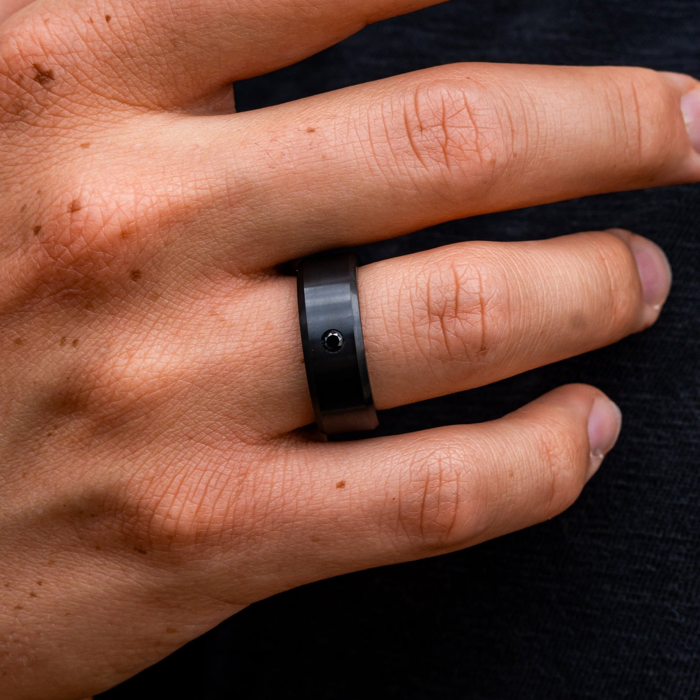 Black Diamond - Men’S Ring 8Mm - Black Diamond Inset - ARES - Elysium Black Diamond