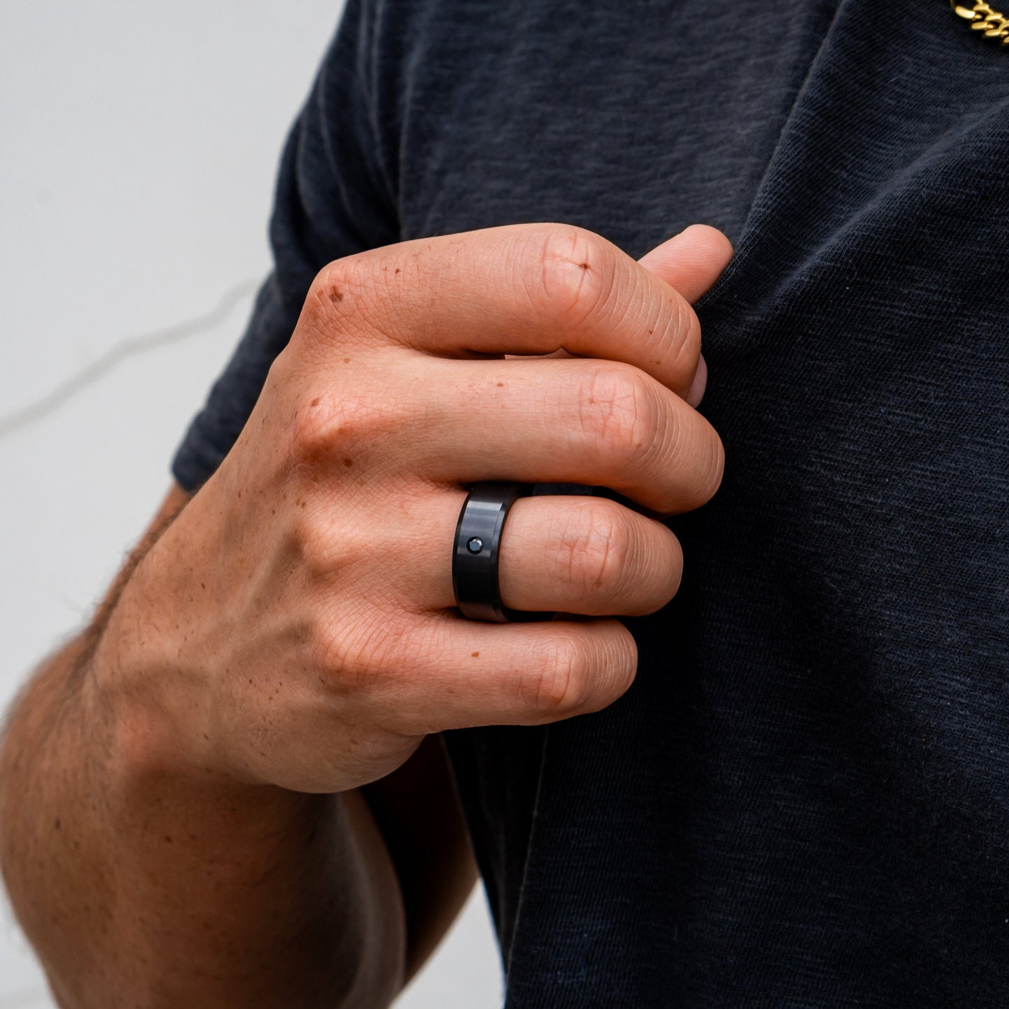 Black Diamond - Men’S Ring 8Mm - Black Diamond Inset - ARES - Elysium Black Diamond
