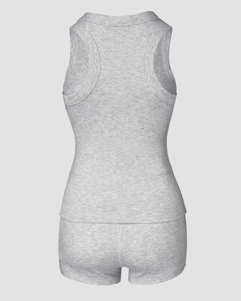 Women'S Urban Style Suits 2025 Spring Summer Latest Solid Color Elegant Tight 2Pcs U-Neck Tank Top&Casual High Waist Shorts Set
